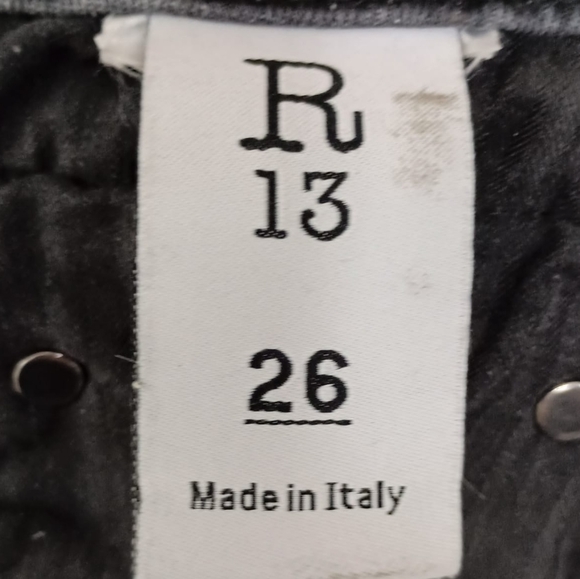 R13 Boy Straight Distressed Frayed Mid Rise Jeans in Black Wash Size 26 $398 - Picture 9 of 11